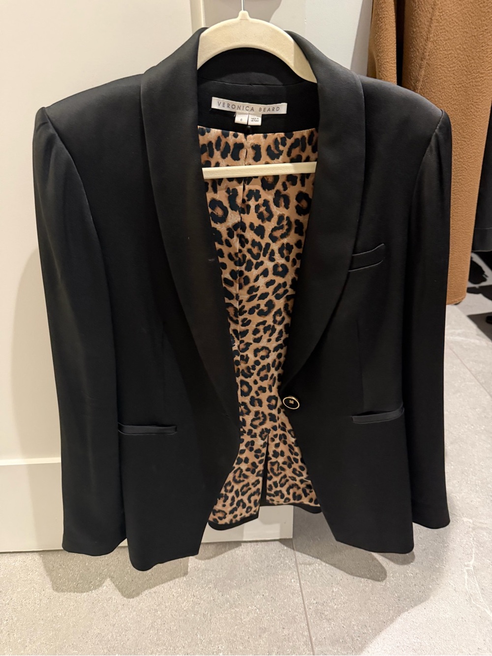 Veronica Beard Black Collar Blazer with Leopard Lining